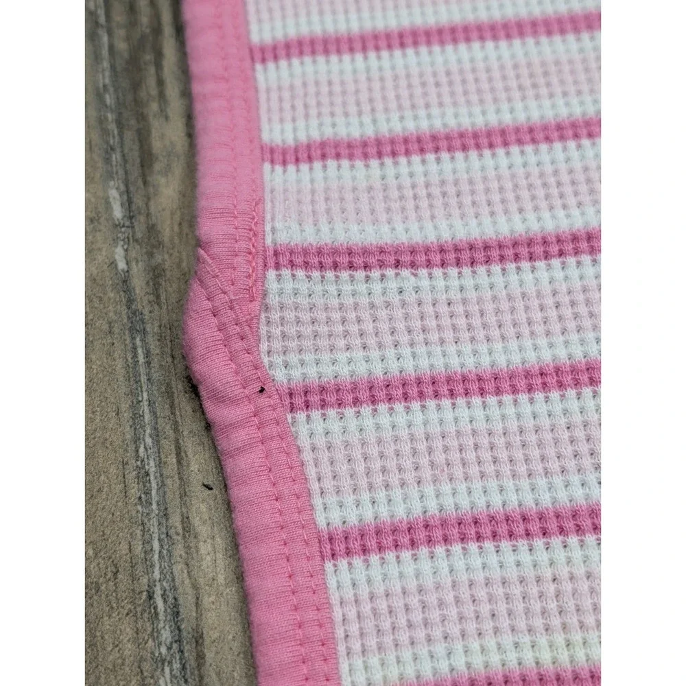 Vintage Waffle Weave Thermal Cotton Blanket Pink Stripe Girl READ
